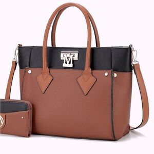 MKF Collection Designer Tote Bag for Women, Vegan Leather a Color-Block Handbag